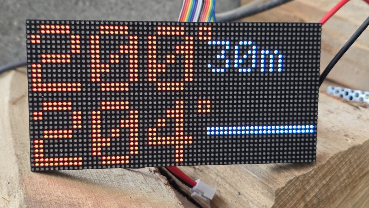 LED matrix with dome and floor in red, too hot for the chosen program, a 30-minute timer on the right